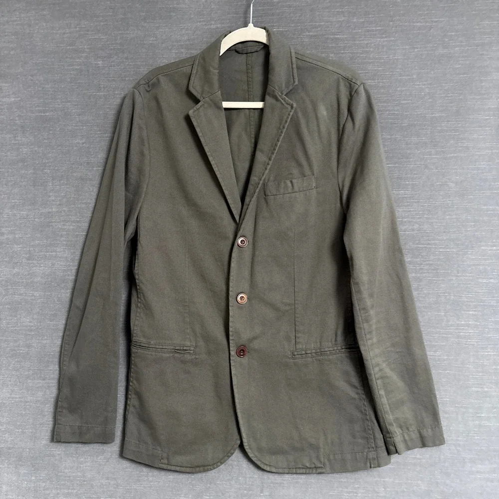 River Island Sport Coat L Olive Green Cotton Unstructured Casual Blazer 38R
